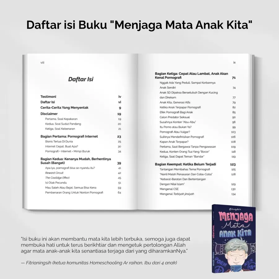 Halaman daftar isi buku Menjaga Mata Anak Kita bagian pertama sampai keempat
